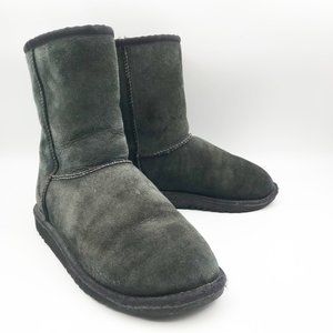 UGG Classic Short Black Suede Sheepskin Fur Lined Y2K Boots Womens 5